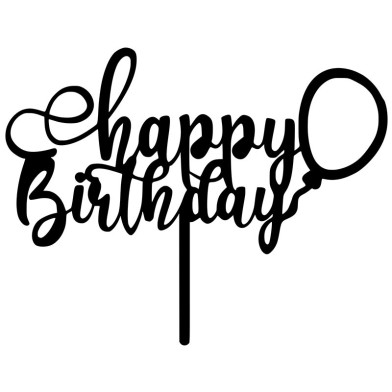 Happy Birthday with Balloon - Black Plexiglass Cake Topper