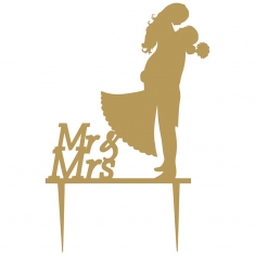 Mr & Mrs 3 Gold Plexiglass Cake Topper