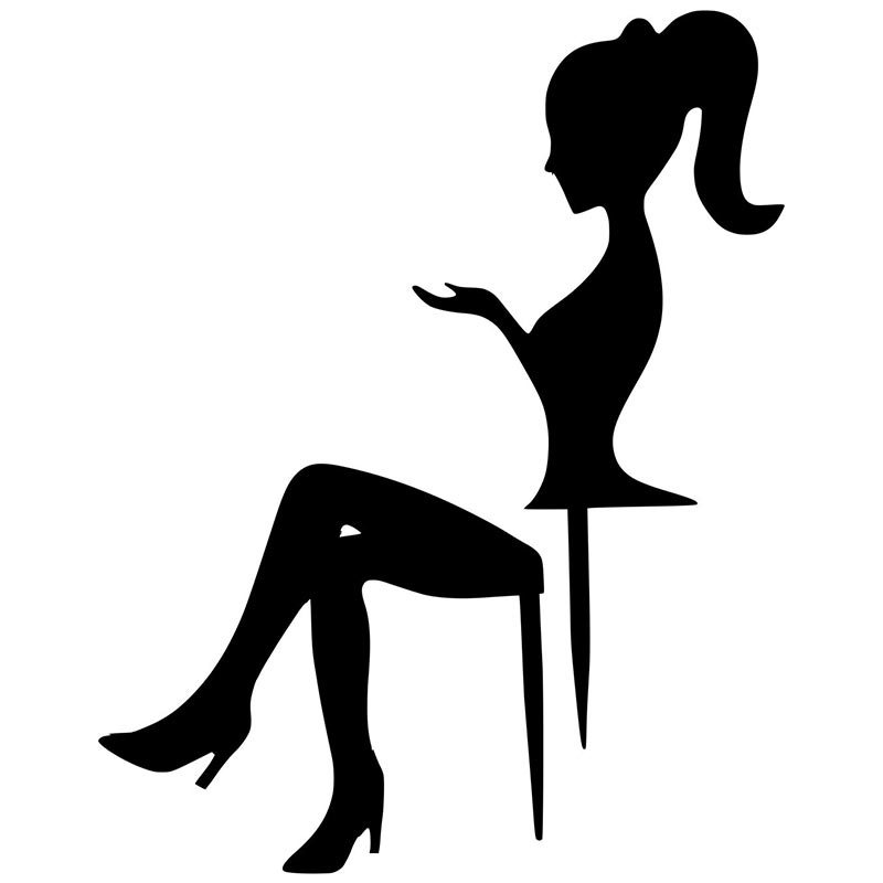 Sitting Girl Silhouette Black Plexiglass Cake Topper