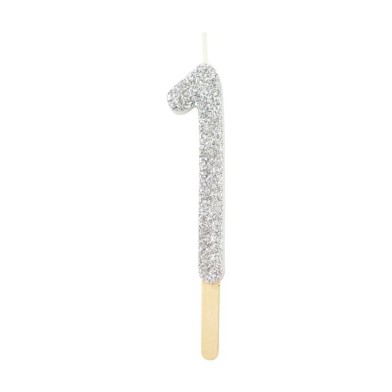 Silver Glitter Number Candle 1 by PME