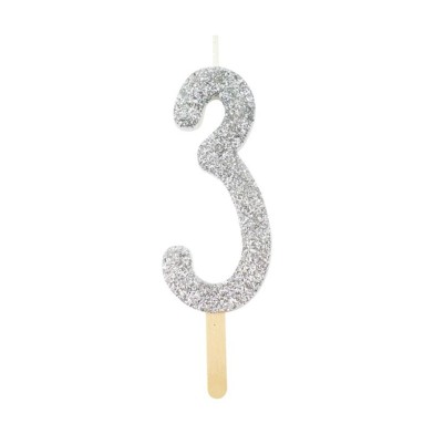 Silver Glitter Number Candle 3 by PME