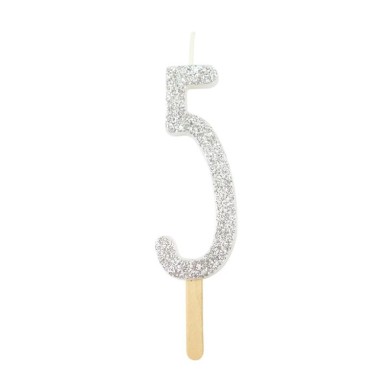 Silver Glitter Number Candle 5 by PME
