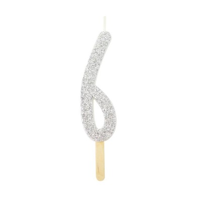 Silver Glitter Number Candle 6 by PME