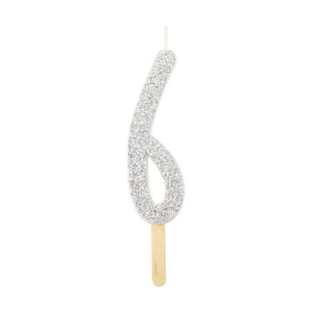 Silver Glitter Number Candle 6 by PME