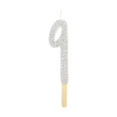 Silver Glitter Number Candle 9 by PME