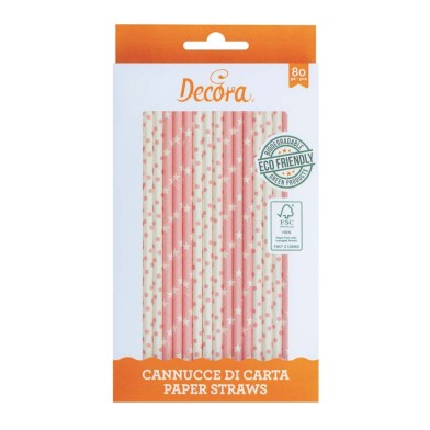 Pink Stars & Polka Dot Straws 80pcs by Decora