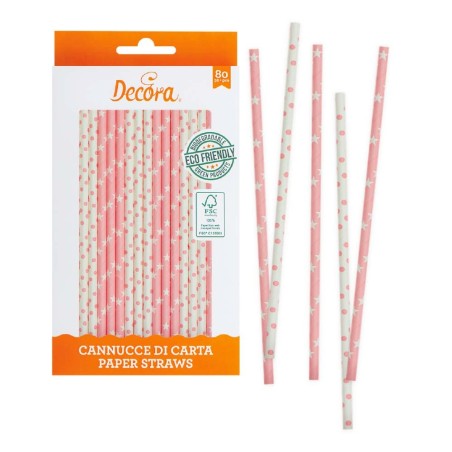Pink Stars & Polka Dot Straws 80pcs by Decora