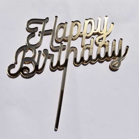 Happy Birthday Gold Diagonal Plexiglass Cake Topper