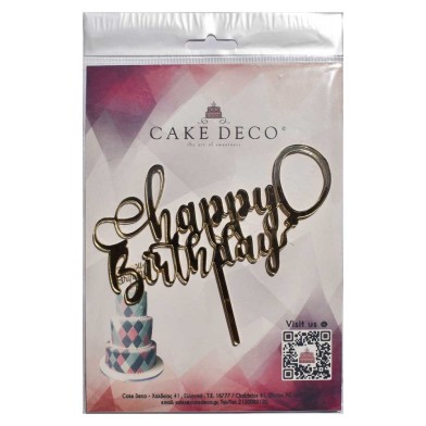 Happy Birthday with Balloon Gold Mirror Plexiglass Cake Topper