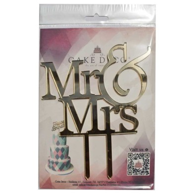 Mr & Mrs 1 Χρυσό Διακοσμητικό Plexiglass Topper για Τούρτες