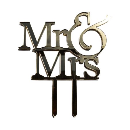 Mr & Mrs 1 Gold Mirror Plexiglass Cake Topper