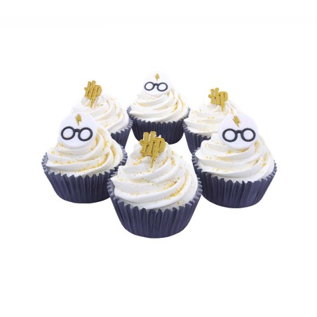 Ουλή και Γυαλιά και Έμβλημα HP Βρώσιμα Διακοσμητικά Toppers για Cupcakes 6τεμ. PME