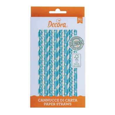 Stars, Polka Dots & Stripes Blue Sky Paper Straws 80pcs