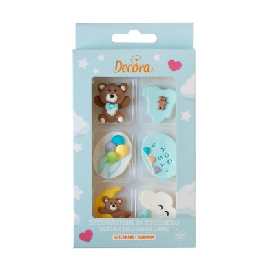 Light Blue Sugar Paste Decoration Kit for Baby Boys 6 pcs by Decora