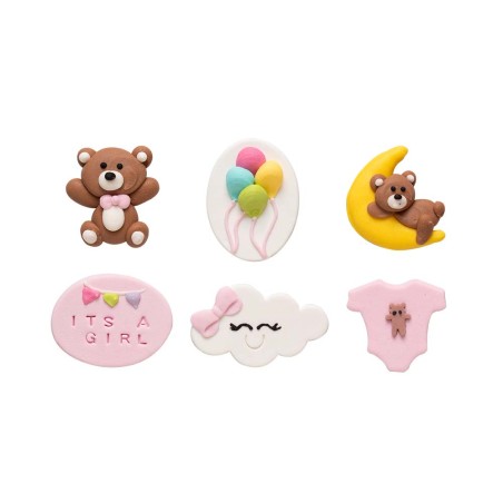 Pink Sugar Paste Decoration Kit - for Baby Girls 6 pcs by Decora