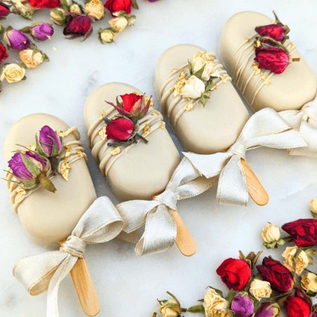 ice cream popsicle decoration with dried Red Rose Buds