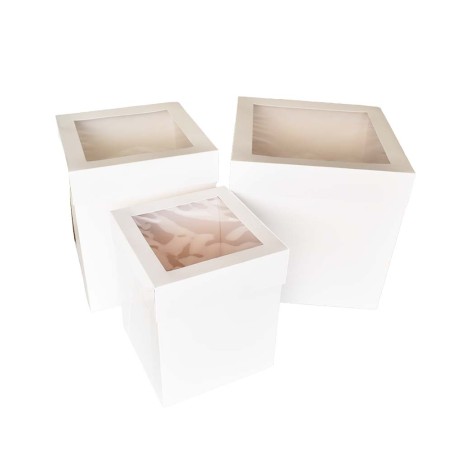 Tall White Cake Box with Window - Dim. 10xH12in