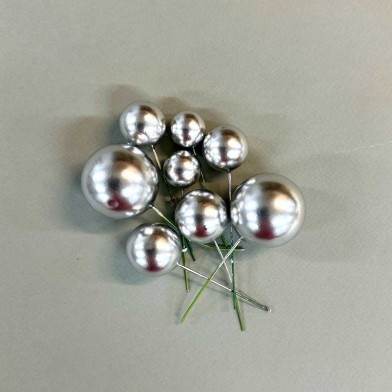 Silver Ball Toppers in 4 sizes, 20pcs