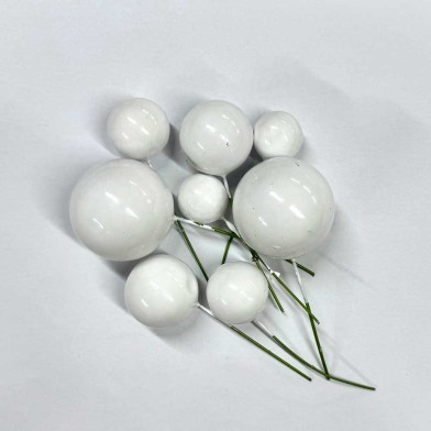 White Ball Toppers in 4 sizes, 20pcs