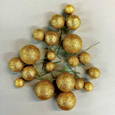 Gold Glitter Ball Toppers in 4 sizes, 20pcs