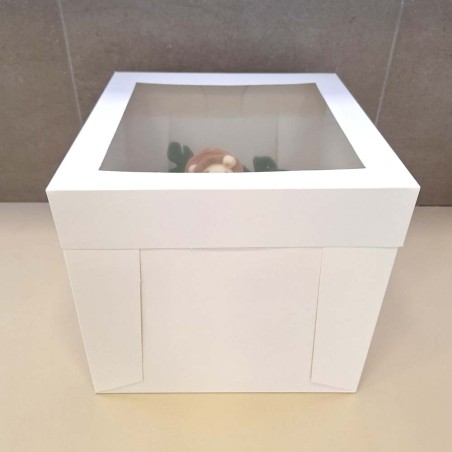 Tall White Cake Box with Window - Dim. 8xH10in