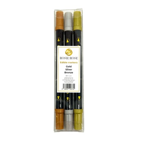 Edible Ink Marker Set of 3 in Metallic Gold, Silver & Bronze