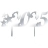 Ασημί Καθρέπτης Plexiglass Topper με Αστέρια και τα ψηφία του εκάστοτε έτους