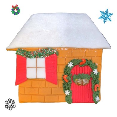 Handmade sugarpaste plaquette Topper 'Snowed House'