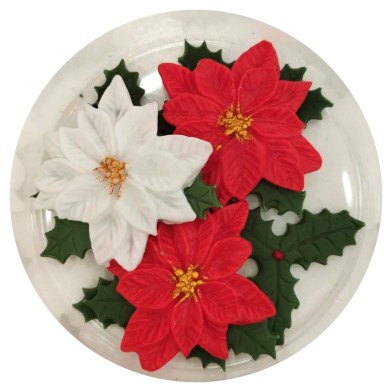 Poinsettia & Holly - Edible Christmas Decoration Set 7pcs