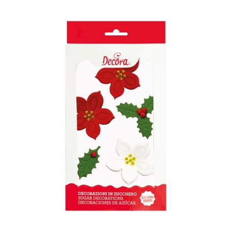 Poinsettias and Holy Leaves Set 7pcs by Decora Dim. 3-4cm.