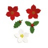 Poinsettias and Holy Leaves Set 7pcs by Decora Dim. 3-4cm.