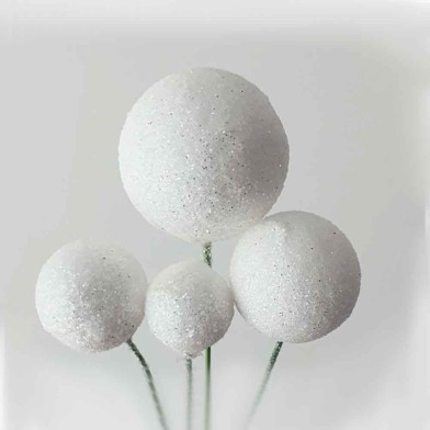 White Glitter Ball Toppers in 4 sizes, 20pcs 