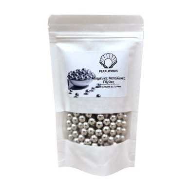 Metallic Silver Sugar Pearls 1cm 200g