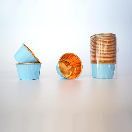 Light Blue Cupcake cases with Gold Foil inside Dim. Base 5cm, H3,8cm 25pcs