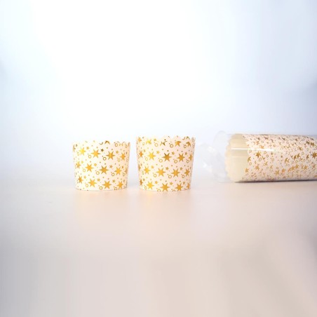 White with Gold Foil Stars of different sizes Cupcake Paper Cups D6xH5,5cm. 25pcs