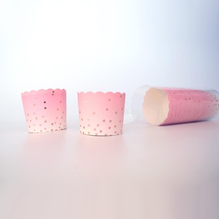 Ροζ ντεγκραντέ Θήκες Cupcakes με Χρυσό Πουά με Βάση 6xΥ5,5εκ. 25τμχ - Αντικολλητικές