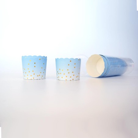 Σιέλ ντεγκραντέ Θήκες Cupcakes με Χρυσό Πουά με Βάση 6xΥ5,5εκ. 25τμχ - Αντικολλητικές
