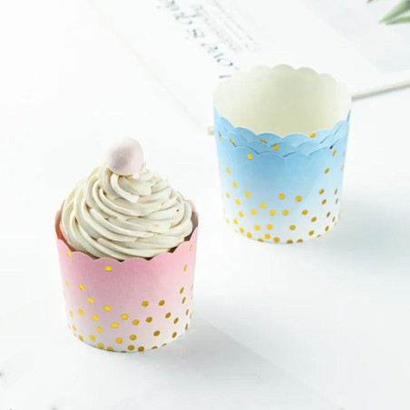 Σιέλ ντεγκραντέ Θήκες Cupcakes με Χρυσό Πουά με Βάση 6xΥ5,5εκ. 25τμχ - Αντικολλητικές