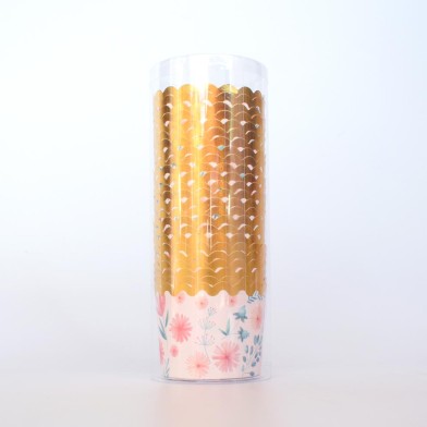 Flowery Cupcake cases with gold foil trim on the lip Dim. Base 6cm, H5,5cm 25pcs