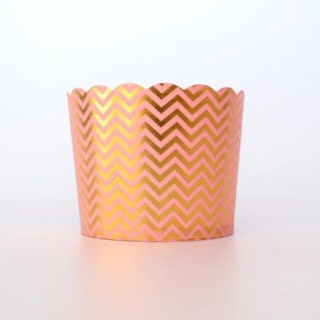 Pink Cupcake Paper Cups with gold foil Chevron base D6xH5,5cm. 25pcs
