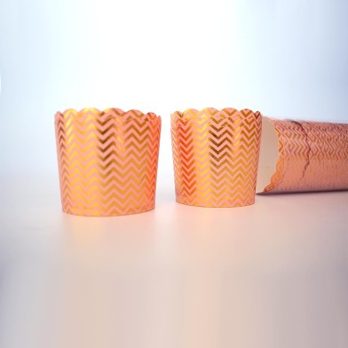 Pink Cupcake Paper Cups with gold foil Chevron base D6xH5,5cm. 25pcs