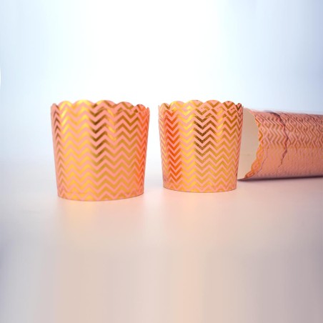 Pink Cupcake Paper Cups with gold foil Chevron base D6xH5,5cm. 25pcs