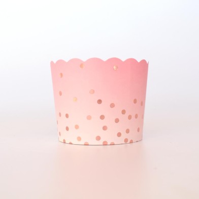 Ροζ ντεγκραντέ Θήκες Cupcakes με Χρυσό Πουά με Βάση 6xΥ5,5εκ. 25τμχ - Αντικολλητικές
