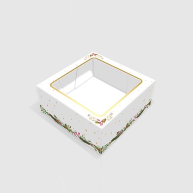 Christmas Cake Box with window lid Dim.10x10x5in.