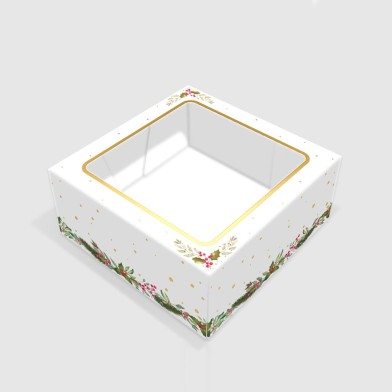 Christmas Cake Box with window lid Dim.12x12x5in.