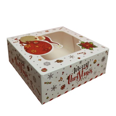 Santa design White Christmas Cake Box with window lid