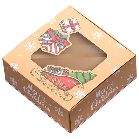 Sleigh n Gifts design Craft Christmas Cake Box with window lid