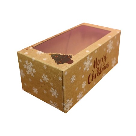 Craft Rectangular Christmas Cake Box with window lid
