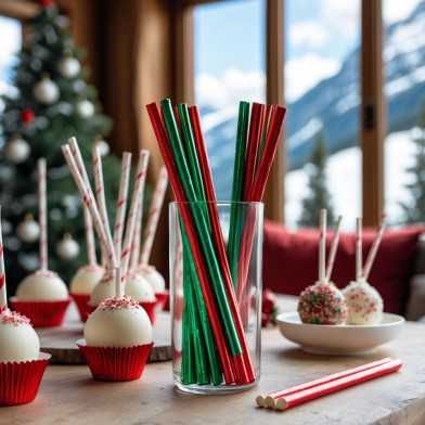 Red n Green Foil Solid Paper Straws