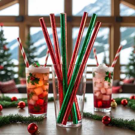 Red n Green Foil Solid Paper Straws